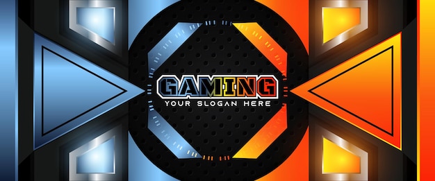 Futuristic light blue and orange gaming header social media banner template