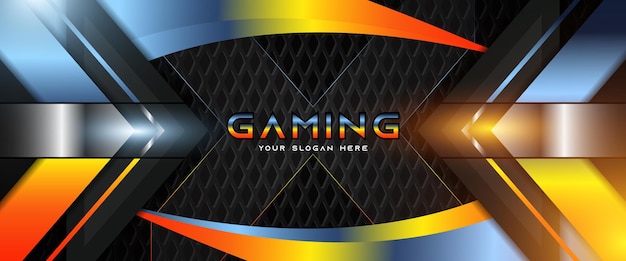 Futuristic light blue and orange gaming header social media banner template