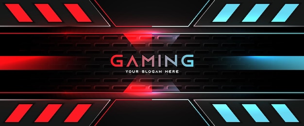 Vettore modello di banner di social media intestazione di gioco futuristico rosso chiaro e blu