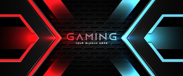 Vettore modello di banner di social media intestazione di gioco futuristico rosso chiaro e blu