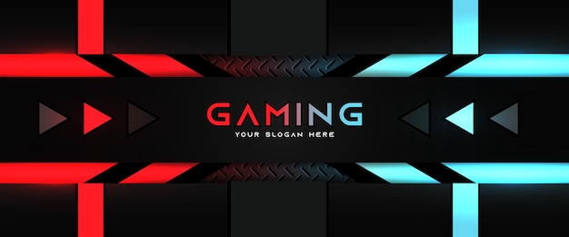 Vettore modello di banner di social media intestazione di gioco futuristico rosso chiaro e blu