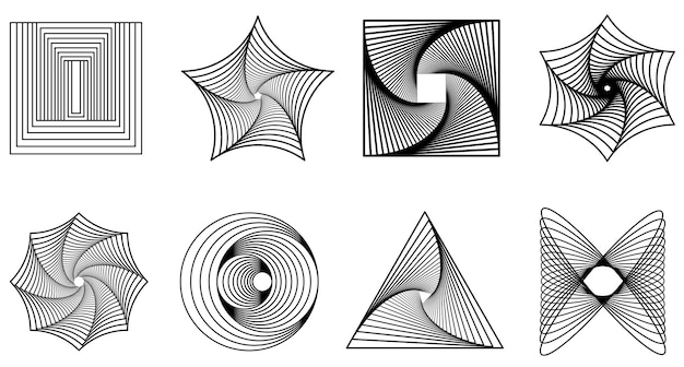 미래의 라인 아트 기하학 모양 복고풍 추상 요소