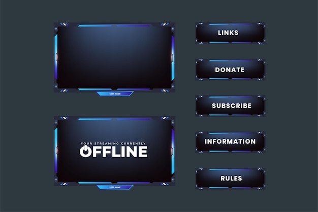 Futuristic live gaming overlay template design with blue color on a dark background Stream screen interface elements vector for the online gamer Live game frame border design with light effect