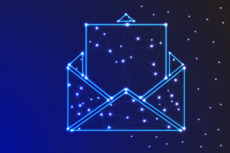 Вектор футуристический низкополимерный конверт gmail цифровой иконка электронной почты светящийся неоновый символ почтовой почты киберкоммуникация