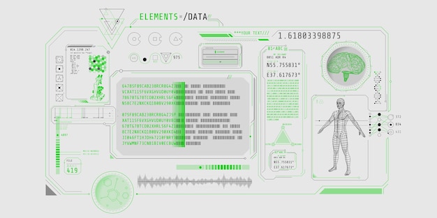 Vector futuristic medical research program interface with data decoding