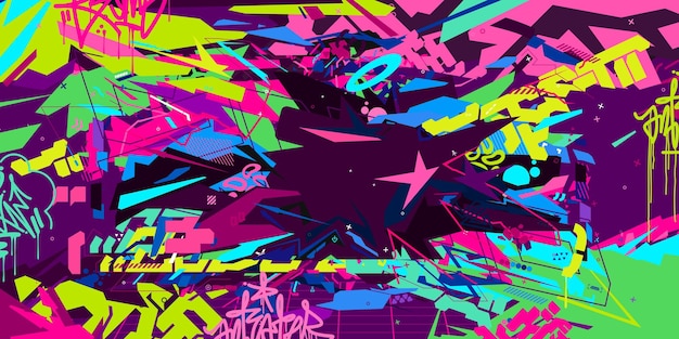 Futuristic Metaverse Cyber Colorful Abstract Urban Street Art Graffiti Style Vector Illustration Template Background