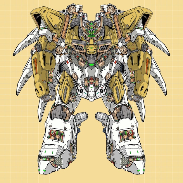 Futuristic Mobile Suit mecha robot builded by head arm body leg weapon illustration premium vector