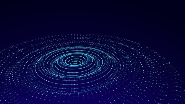 Vector futuristic moving circle wave digital background with moving glowing particles big data visualization vector illustration