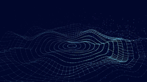 Футуристическая движущаяся круговая волна Цифровой фон с движущимися частицами и линиями Визуализация больших данных Векторная иллюстрация
