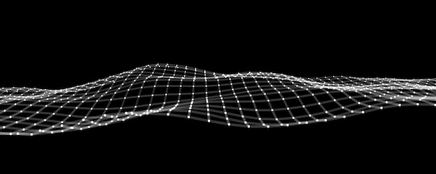 Futuristic moving wave Digital background with moving glowing particles and lines Big data visualization Vector illustration