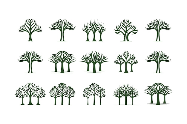 Futuristic Nature Logo Set Simple Symbolic Icons of Modern Trees