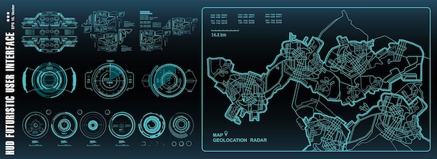 未来的なナビゲートマッピングテクノロジーダッシュボードGPSマップHUDユーザーインターフェースバーチャルリアリティテクノロジー画面