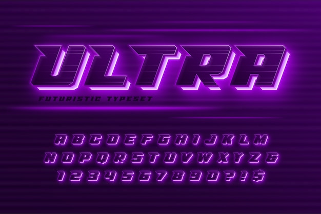 Futuristic neon alphabet concept