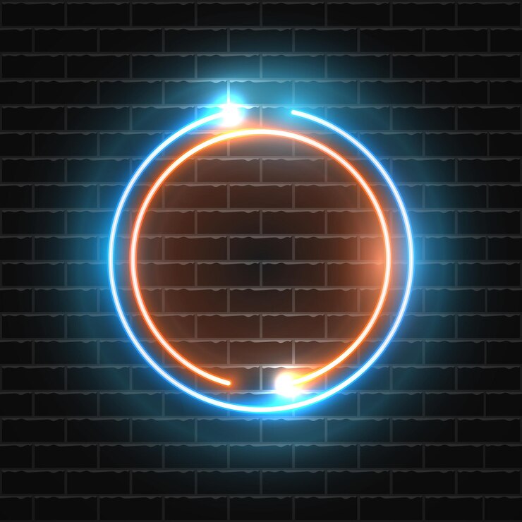 Vector futuristic neon circle frame border on dark wall
