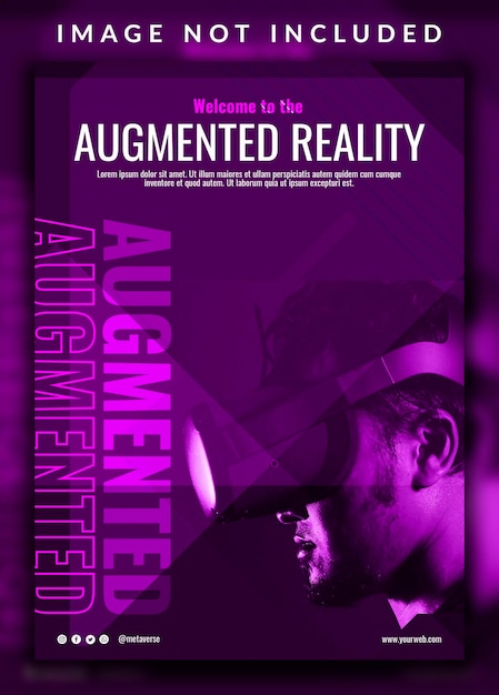 Futuristic neon creative modern metaverse for augmented reality poster design template with a man photo