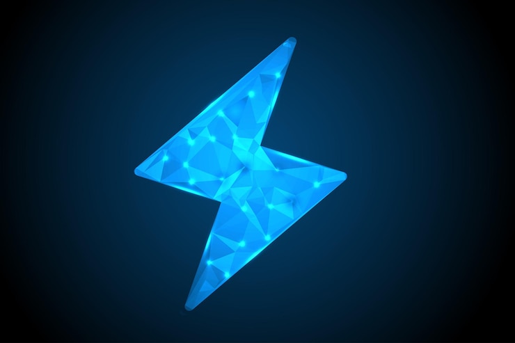 Vector futuristic neon lightning bolt digital energy icon glowing electric power cyber tech spark ai symbol