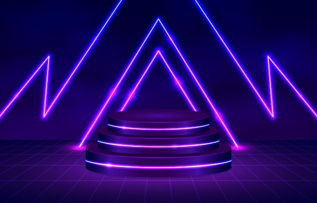 Futuristic Neon Lights Frame with Podium Background