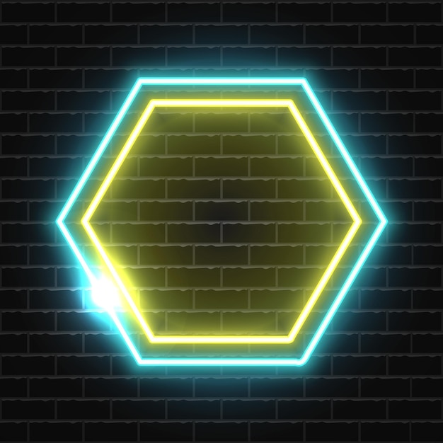 Futuristic Neon polygon frame border on dark wall