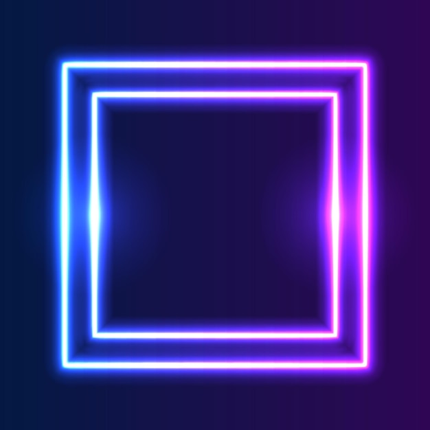 Futuristic Neon square frame border blue and purple neon glowing background