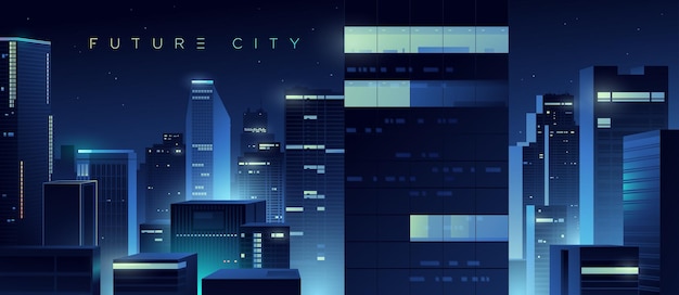 Futuristic night city Cityscape on a colorful background with bright and glowing neon lights