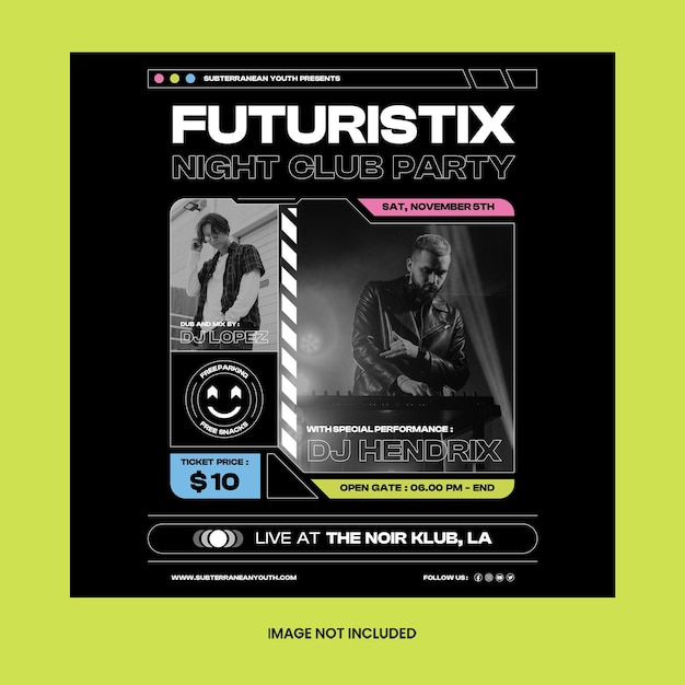 futuristic night club flyer social media post template
