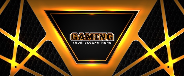 Vector futuristic orange and black gaming header social media banner template