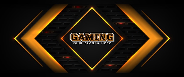 Futuristic orange and black gaming header social media banner template