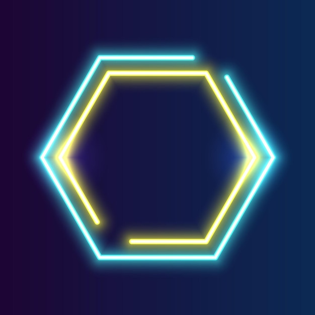 Futuristic polygon Neon frame border blue and yellow neon glowing background