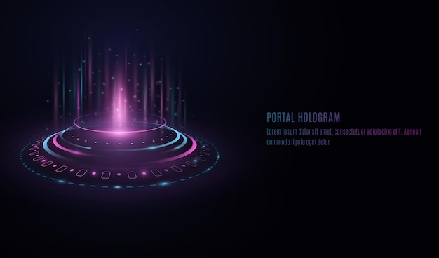 Futuristic portal hologram with hud interface elements on transparent background.