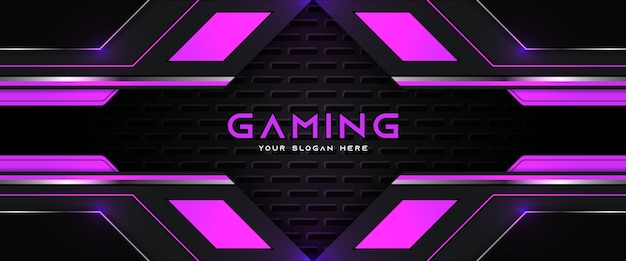 Futuristic purple and black gaming header social media banner template