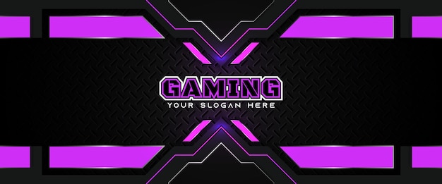 Futuristic purple and black gaming header social media banner template