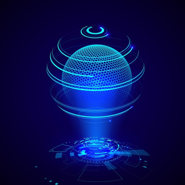 Futuristic radiolocator hologram. HUD control or information panel. Sci fi network screen. Vector illustration