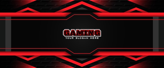 Modello di banner di social media intestazione di gioco futuristico rosso e nero