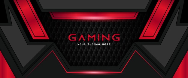 Modello futuristico di banner per social media con intestazione di gioco rossa e nera