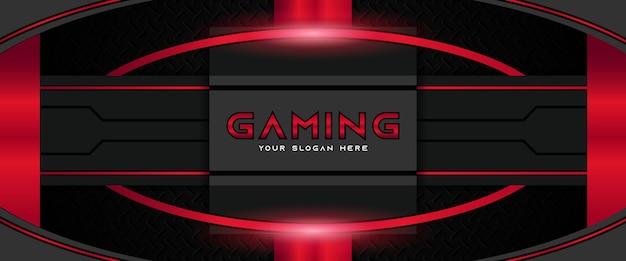 Modello futuristico di banner per social media con intestazione di gioco rossa e nera