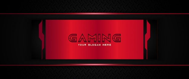 Modello di banner di social media intestazione di gioco futuristico rosso e nero