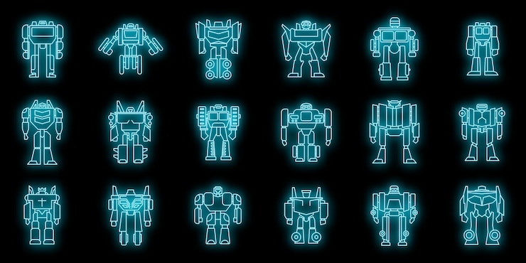 Vector futuristic robottransneon color on black