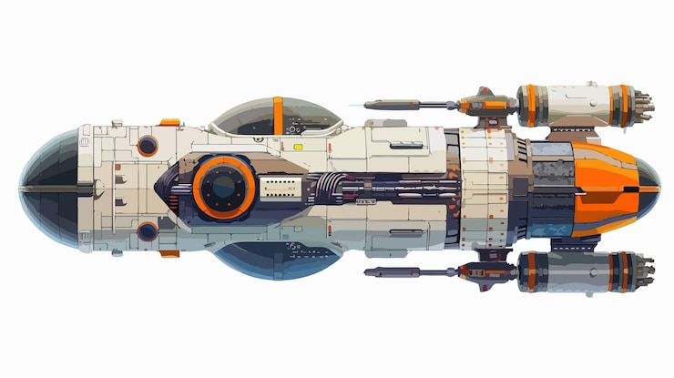 Vector futuristic rocket spaceship for cosmic exploration in transparent cosmos background