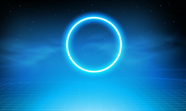 Futuristic  Sci-Fi circle neon light with smoke and  glow network grid connection background.Vector