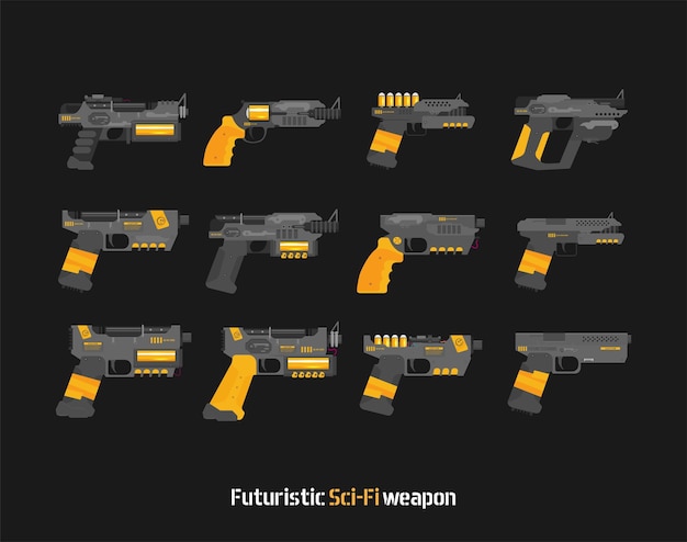 Futuristic Sci-Fi Pistols set flat vector