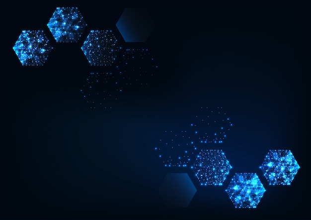 Vector futuristic scientific hexagonal dark blue background with space for text.