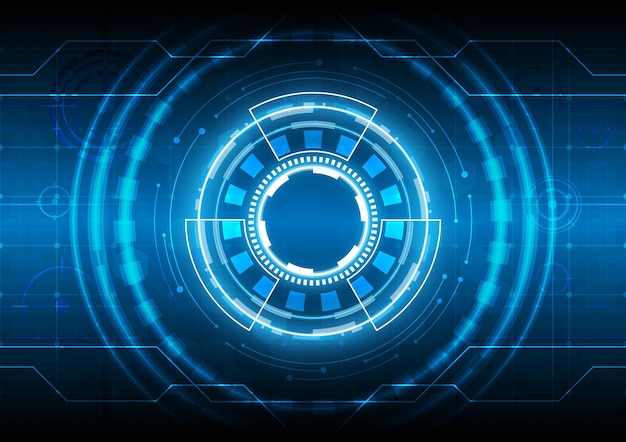 Futuristic SciFi glowing HUD circle element Abstract hitech background Hologram particle of headup display interface Virtual reality technology of computer engineer Space and placeholder