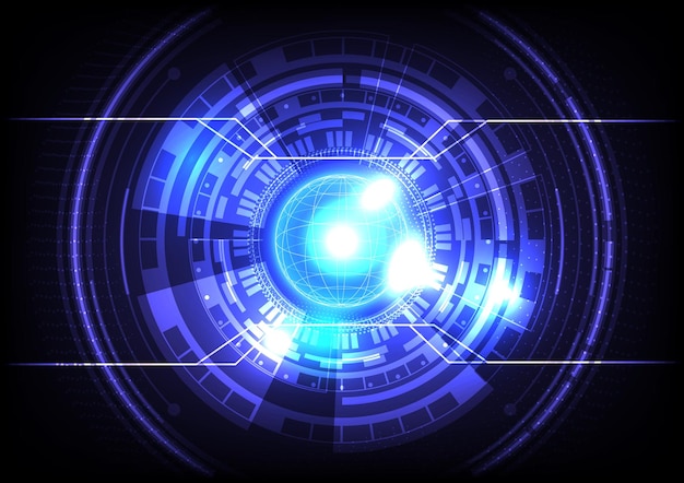 Futuristic SciFi glowing HUD circle and sphere Blue light effect Abstract hitech background Headup display interface Virtual reality technology innovation screen Digital business