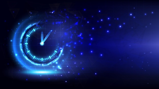 Futuristic SciFi glowing HUD time fading Abstract time machine and polygon hitech background Data digital clock of headup display interface Virtual reality technology timer Deadline concept