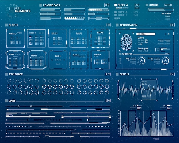 Futuristic scifi hud elements set