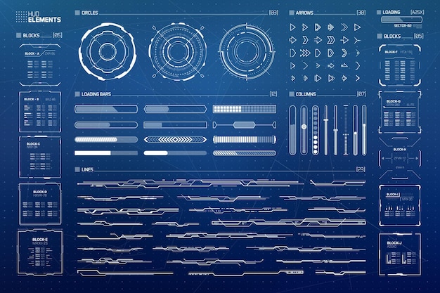 Vector futuristic scifi hud elements set