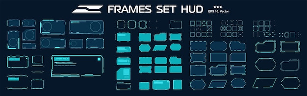 フューチュリスティック セット ネオン フレーム HUD インタフェース ベクトルセット ネオン フレーム 窓付き モダン テンプレート