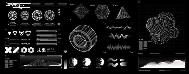 Vector 미래 모양 요소 hud gui 공상 과학 사이버 펑크 retrofuturism 개념 vaporwave 벡터