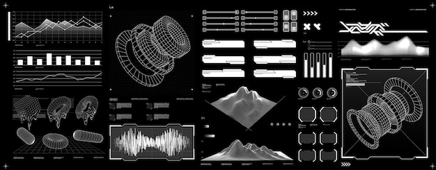 Vector futuristic shape element hud gui science fiction cyberpunk retrofuturism concept vaporwave vector