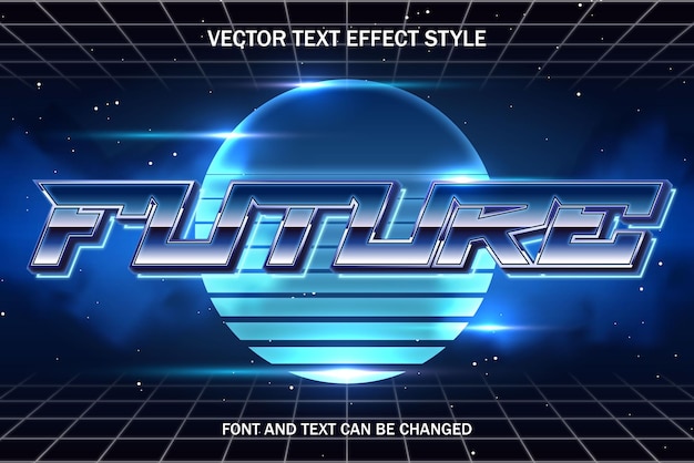 Futuristic shiny chrome synthwave typography editable text effect font style template retrowave art